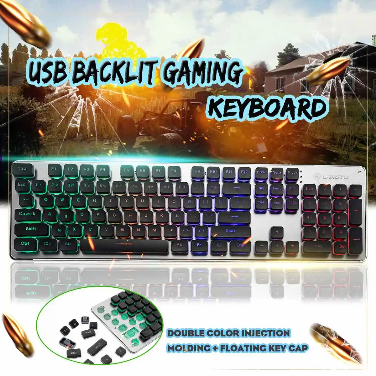 

USB Backlit Keyboard 104 Keys Gaming Mechanical Keyboard English LED Colorful Waterproof Wired Keyboard