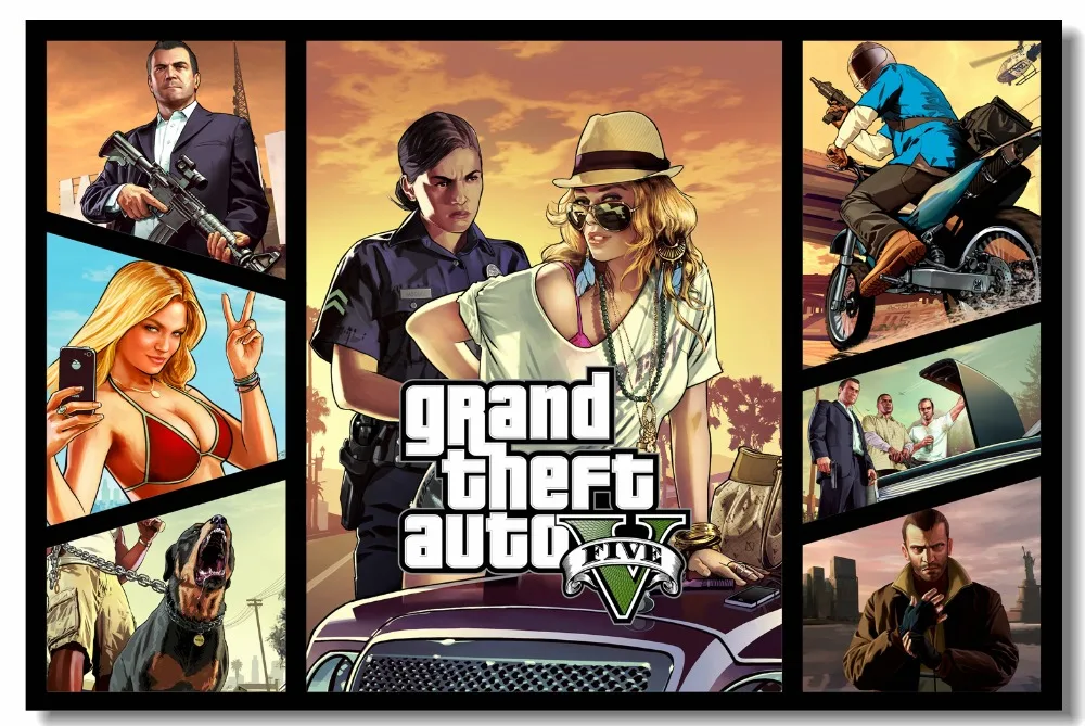 На заказ Печать на холсте настенное искусство Grand Theft Auto V Game постер GTA 5 обои ретро
