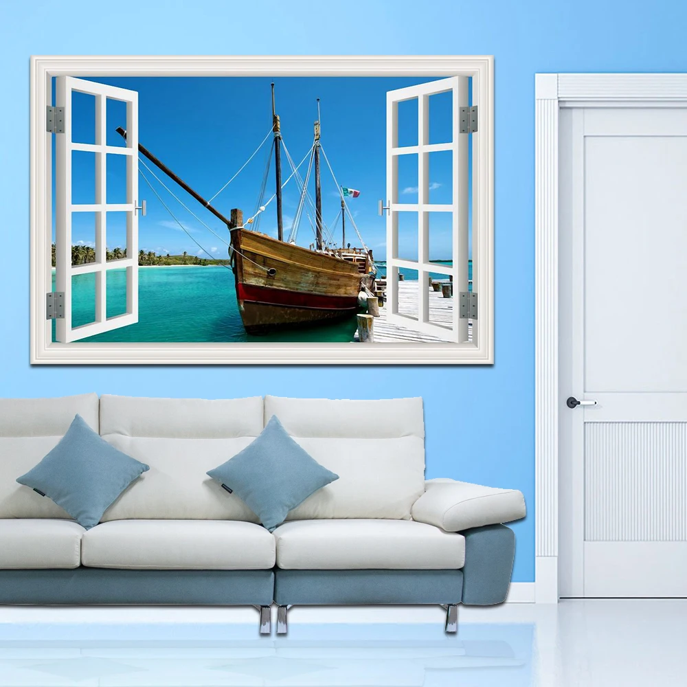 Настенная 3D Наклейка на стену парусная лодка море|wall sticker|removable wall stickershome decor |