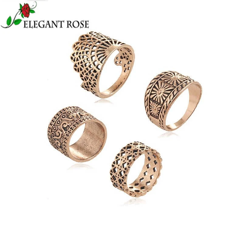ElegantRose модный ретро набор колец 4 шт./компл. Золотой/Серебряный цвет для женщин