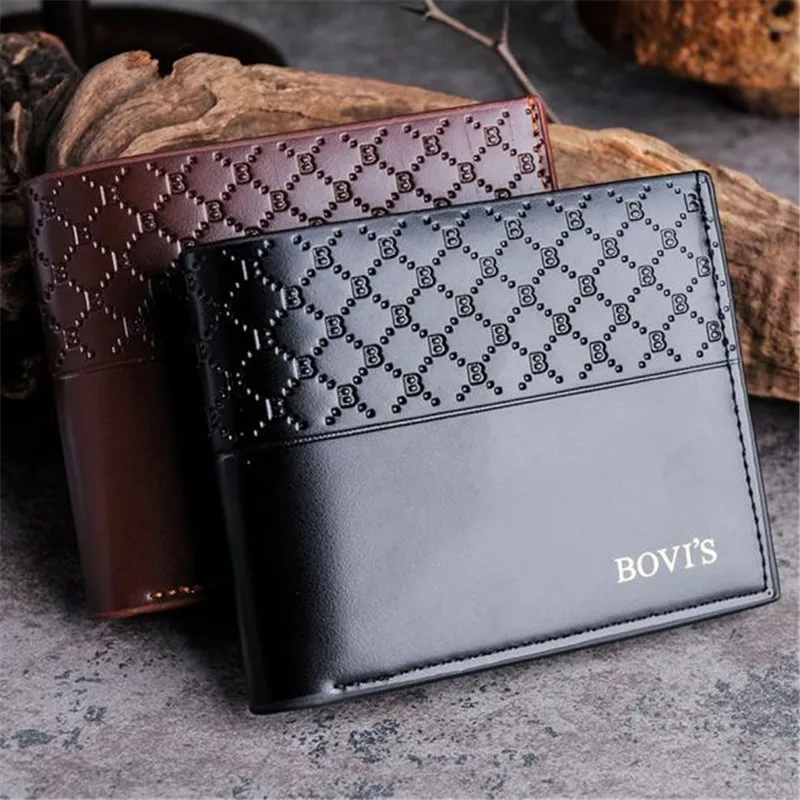 

Excellent Quality New Mens Short Wallets Bifold Wallet Mens Top Brand Leather Card Receipt Holder Coins Wallet Purses Pockets