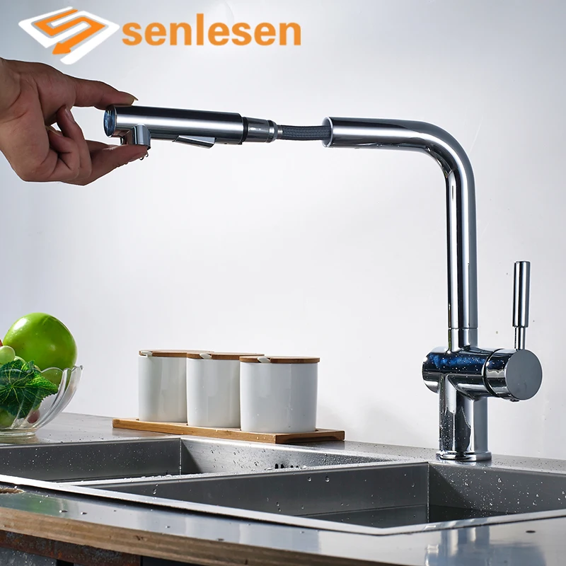 

Wholesale And Retail Kitchen Faucet Chrome/ Brushed Deck Mounted Pull Out Sprayer Vessel Sink Cold and Hot Mixer Tap