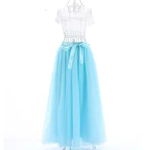 Folobe небесно-синий пол Длина линия макси длинные фатиновые Юбки для женщин Для женщин Высокая Талия принцессы Для женщин S, M Размеры Туту Тюль свадебные юбка