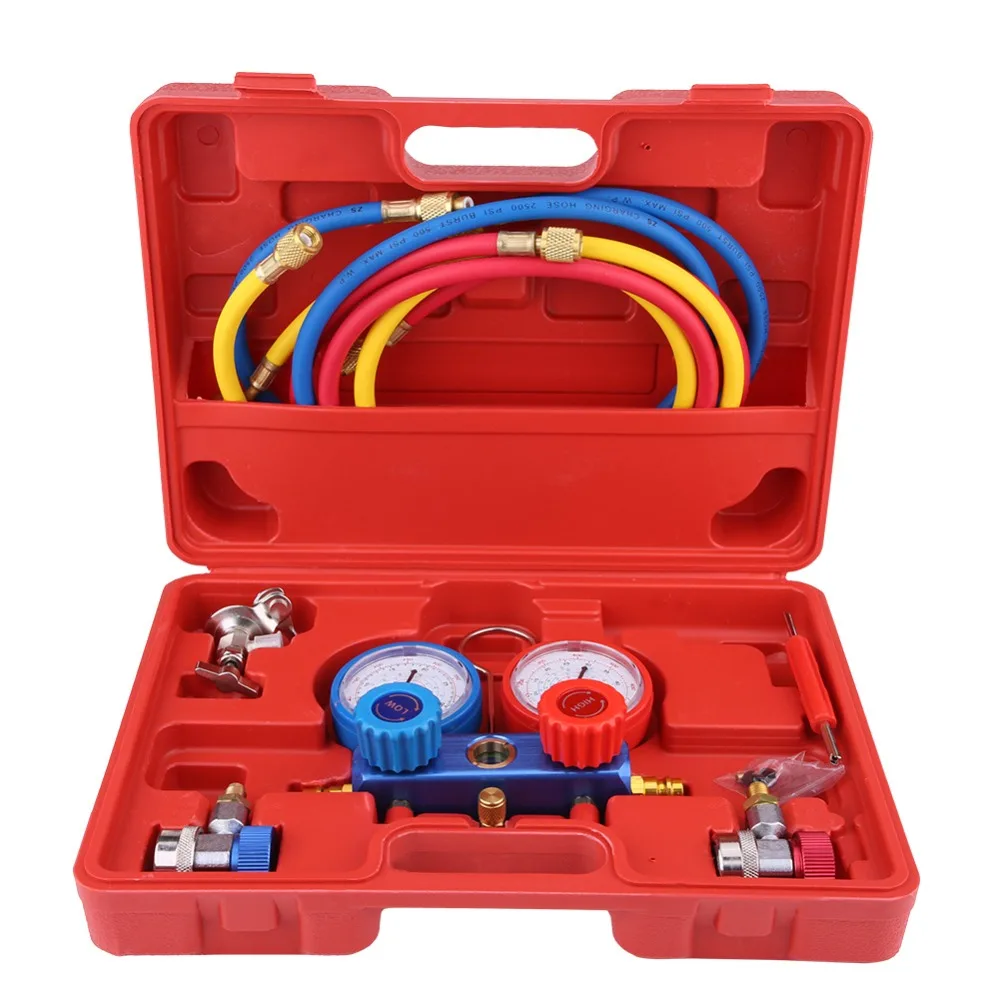 Oversea R134a Air Conditioner A/C Manifold Gauge Set with 5ft Charging Hose Tool Refrigeration Air Conditioning Tools