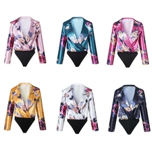 New 2018Sexy Floral Print Bodysuits Floral Print Tuxedo Wrap Over Satin Bodysuit New 2018Sexy Floral Print Bodysuits Floral Print Tuxedo Wrap Over Satin Bodysuit
