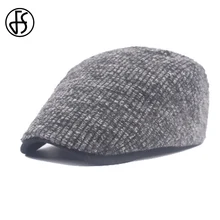 FS, зимний винтажный хлопковый берет, вязаная шапка с пряжкой, плоские шапки в полоску, повседневные, газетные, черные, синие, коричневые, теплые шапки для мужчин