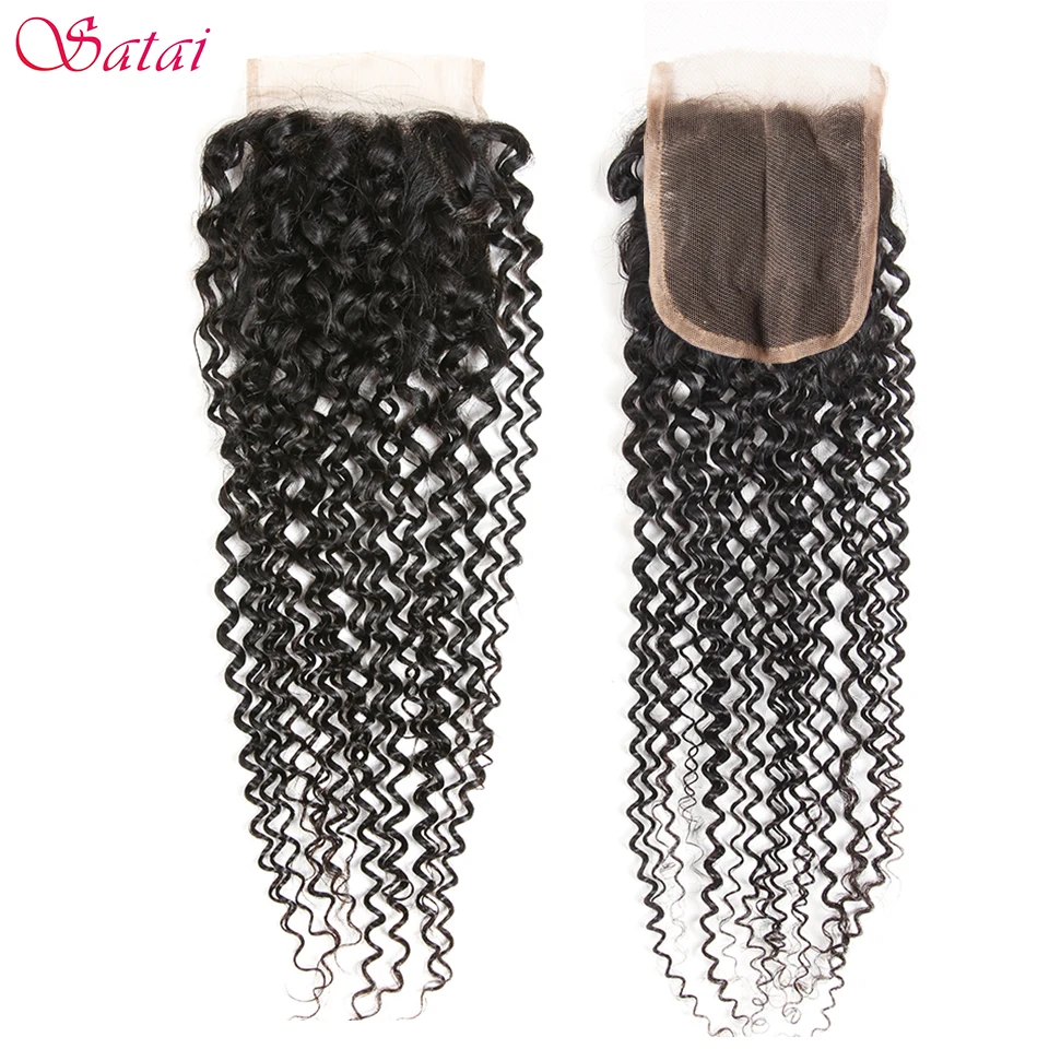 

Satai Kinky Curly Hair 4x4 Lace Closure 100% Human Hair 10-20 inch Natural Color Remy Hair Extension 1 Piece