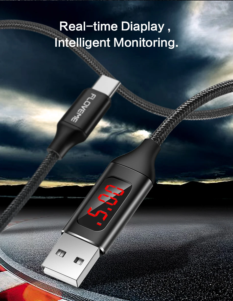 FLOVEME светодиодный цифровой usb кабель для быстрой зарядки iphone 7 8 Plus зарядное