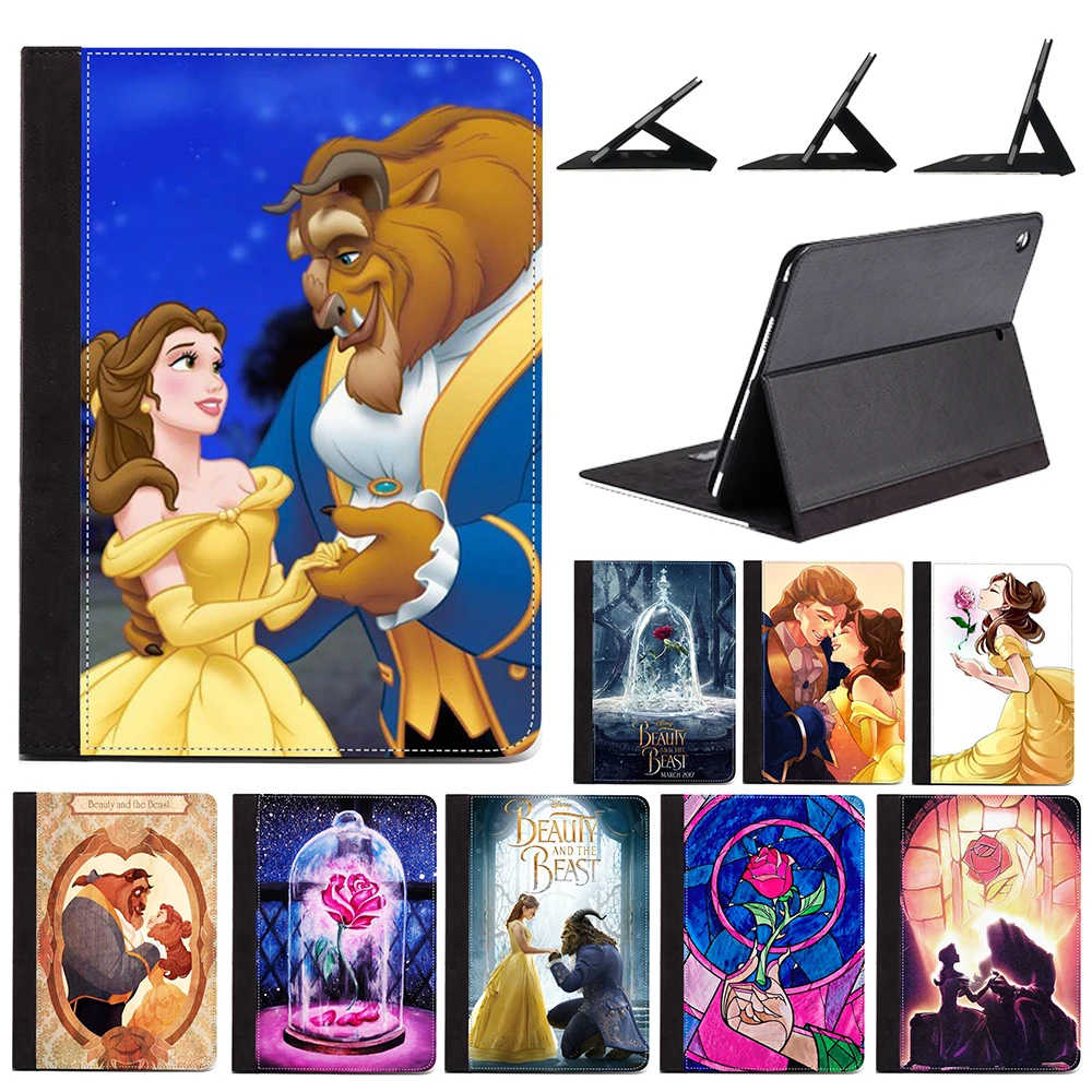 

Cartoon Beauty and the Beast Rose Princess Belle PU Leather Case Stand Cover For iPad Air 1 2 9.7" 5th 2017 6th 2018 Generation