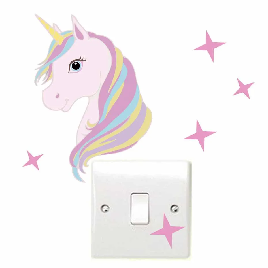 

Cartoon Pink Unicorn Stars Light Switch Color Wall Stickers For Kids Rooms Bedroom Removable Switch Wall Art Decals Home Decor