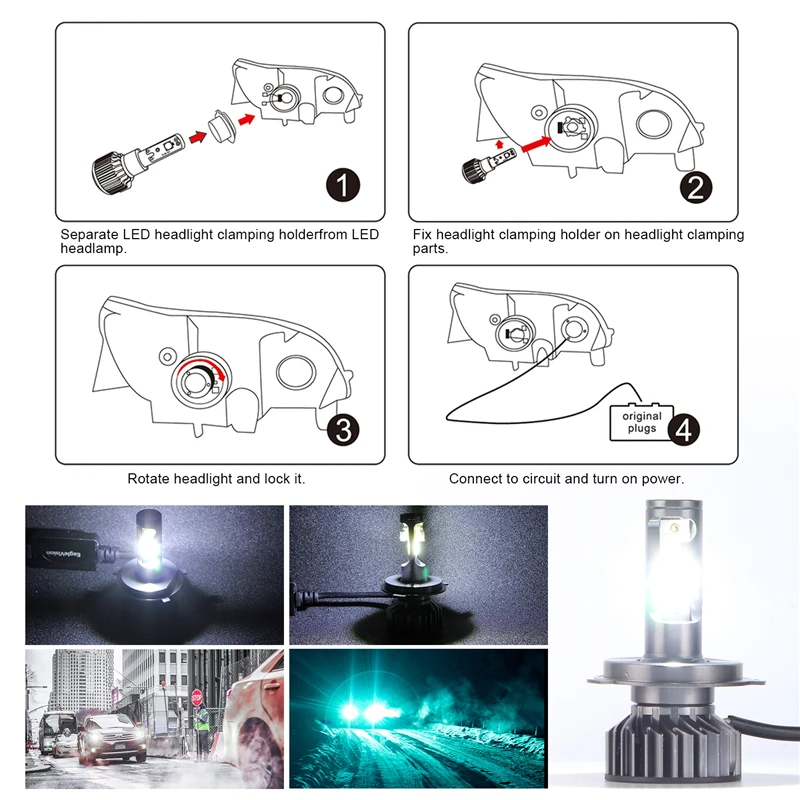 2 шт. H8 H1 H7 9005 9006 H4 автомобильный Hi-Low Beam Xenon светодиодный комплект для преобразования фар COB лампа 110 Вт 26000лм белый высокой мощности 6000 К