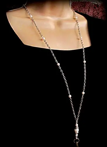 Для женщин Модный шнурок для удостоверение личности или ключи-функциональный Цепочки и ожерелья из жемчуга и серебро текстуры цепи с магнитным с застежкой