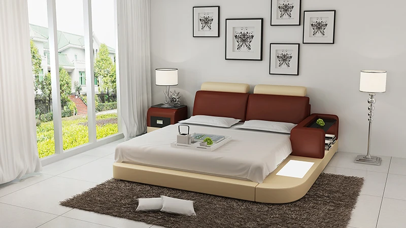 Дизайн Европейский стиль спальня кровать дизайн мебели деревянные из искусственной кожи, кроватные