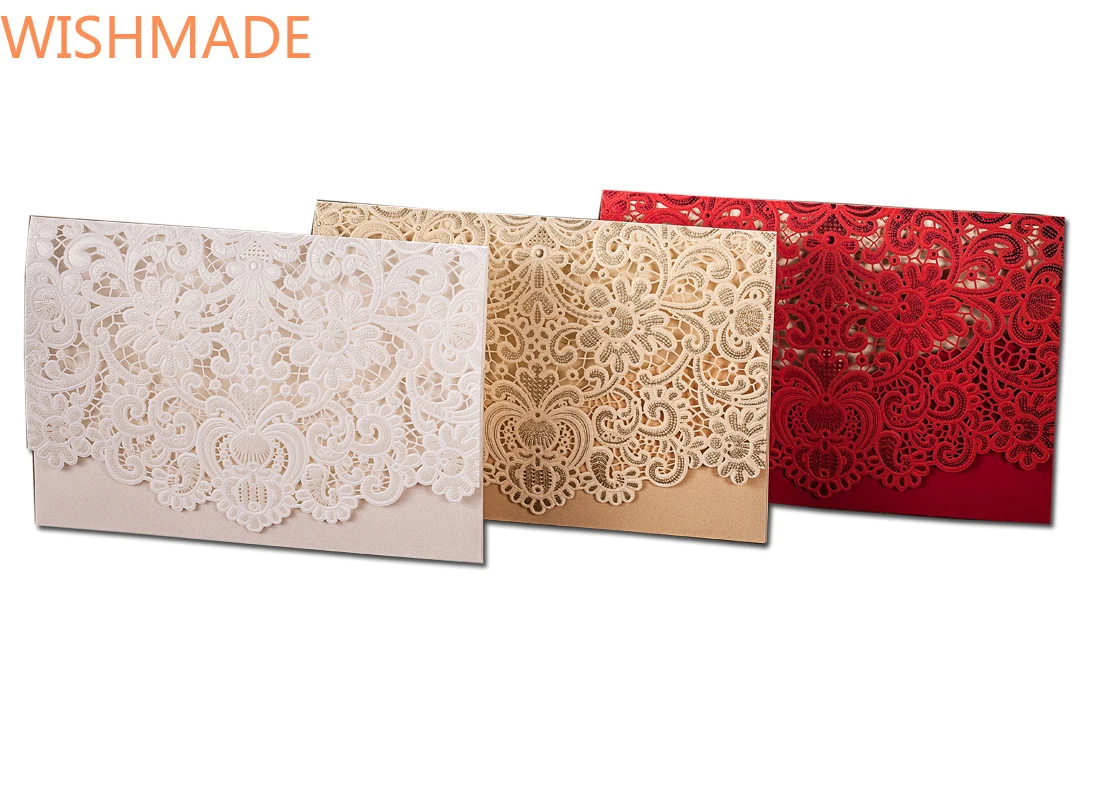  20Pcs White Laser Cut Wedding Invitations Blank Engagement Customized Invitation Card with Envelope - 32989385487