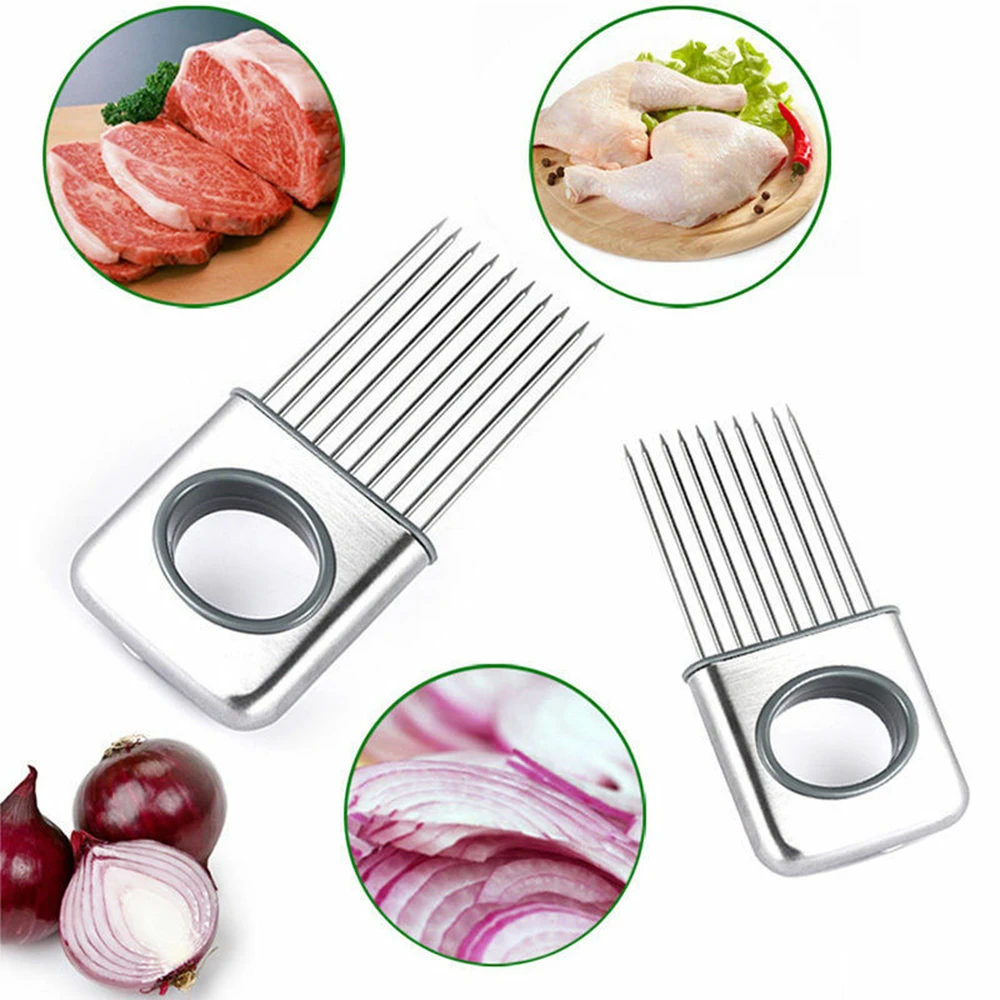 

Stainless Steel Onion Slicer Cutting Holder Beef Meat Fruit Vegetable Slicing Cutter Tools Easy Hold Home Kitchen Cooking Tools