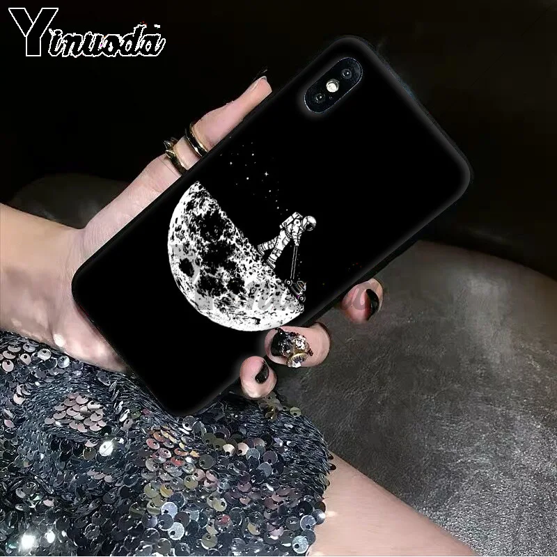 Black With White Moon Stars Space Astronaut