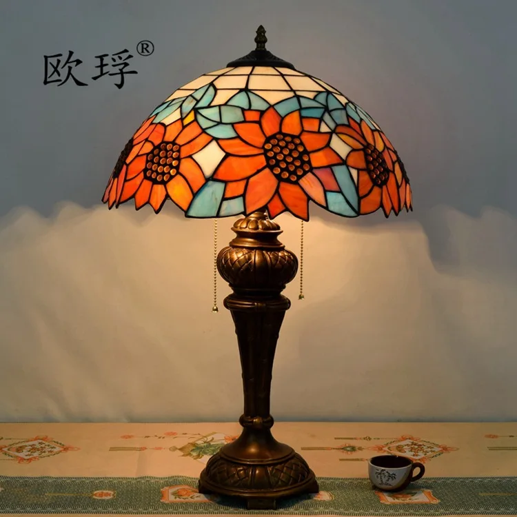 16inch European style retro American Pastoral Tiffany stained glass sun flower table lamp dining room bedroom lamp  