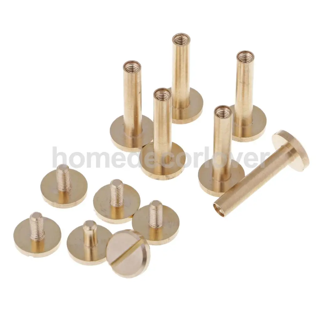 6 Sets Solid Brass Flat Round Head Stud Screwback Leather Craft Chicago Screws