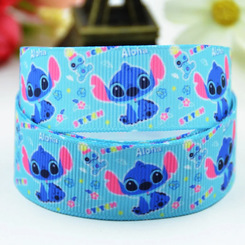 7/8'' (22mm) Lilo Stitch Cartoon Character printed Grosgrain Ribbon