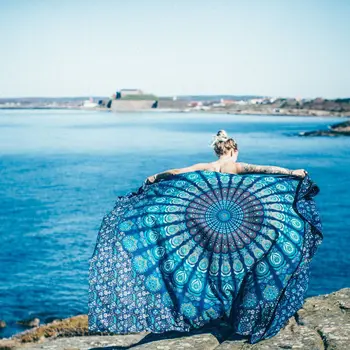 

Indian Mandala Tapestry Peacock Beach Towel Blue Yoga Mat Wall Hanging Tapestry for Wall Decoration Soft Sunblock Bed Blanket