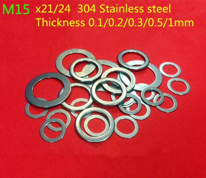 100PCS M15 flat Thin washer shim 0.1mm 0.2mm 0.3mm 0.5mm 304 Stainless