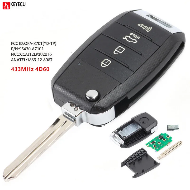 

Keyecu Upgraded Flip Remote Key Fob 3 Button 433MHz 4D60 Chip for Kia Cerato 2014 2015 2016 P/N: 95430-A7101