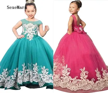 

Elegant Girls Pageant Dresses Formal Kids Evening Ball Gowns Puffy Tulle Appliques Little Girls Prom Dress Custom Made