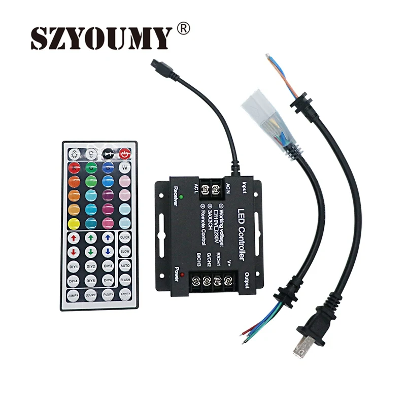 SZYOUMY 220V 110V 44key ИК пульт RGB светодио дный LED контроллер Диммер 1500 Вт США plug/ЕС plug подключен В 110 В MAX 70 м