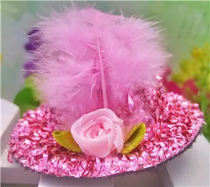 New Fashion Party Cap Hairpins Festival Hat Ribbon Flower Cute With Fur Barretes Children Hair Accessories Hair Clip for Girls - Цвет: pink