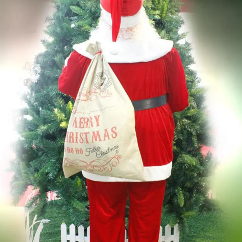 Льняная Подарочная сумка большого размера с рождественским принтом, мешки Санта-Клауса, сумка для конфет на завязках, Natal Noel, новогоднее Рождественское украшение для дома, подарочная сумка