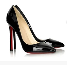 Europe America Sexy thin heel pumps women high heels red sole shoes black japanned leather pointed toe fashion high-heeled | Обувь