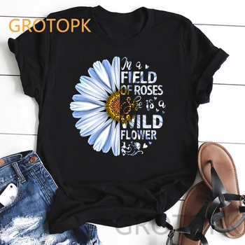 

Elegant wildflowers print harajuku aesthetic black t-shirts for women ulzzang 2019 summer female t-shirt BFF clothes tee shirt