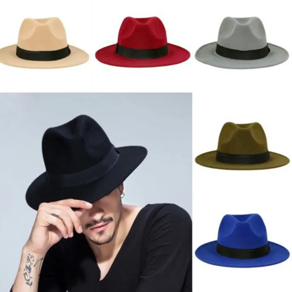 Винтажный Herren Damen Hart Filz Kappe breite Krempe Fedora Trilby Панама Федора Трилби Панама Шляпа Гангстера Новинка