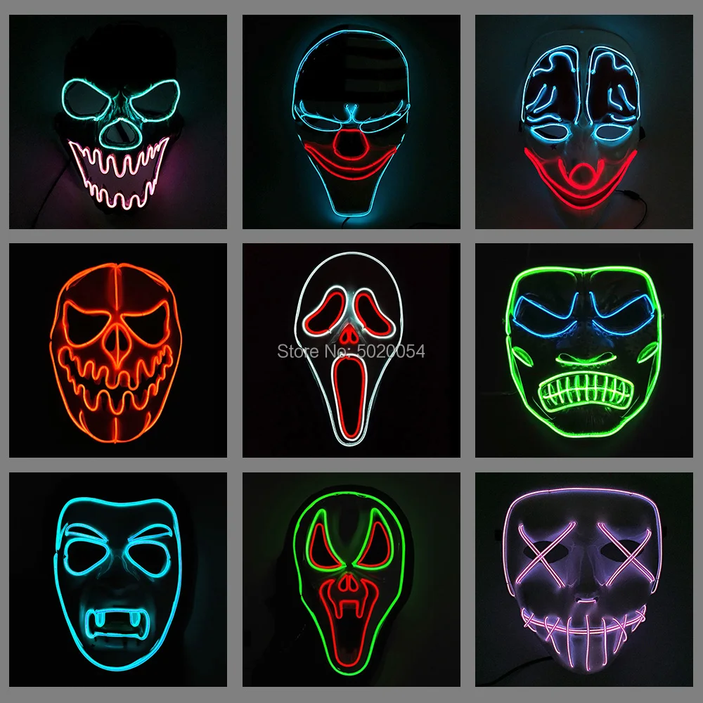

9 Design Choice Joker Clown Glowing Mask EL Wier Halloween Mask Demon Cosplay led luminous Mask Costume Props
