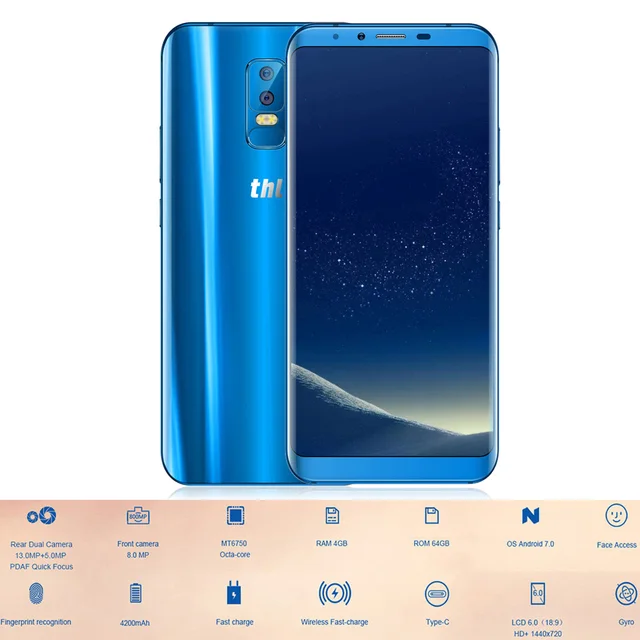 Best Offers THL Knight 2 4G Wireless Charge Mobile Phone Android 7.0 6.0'' MTK6750 Octa Core 4GB+64GB Dual Rear Cams Fingerprint Smartphone