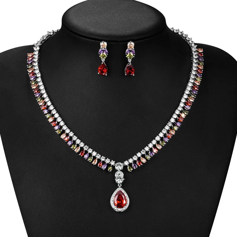 WEIMANJINGDIAN Elegant Countless Teardrop Cubic Zirconia Tennis Necklace& Earring Wedding Bridal Jewelry Set for Women or Party