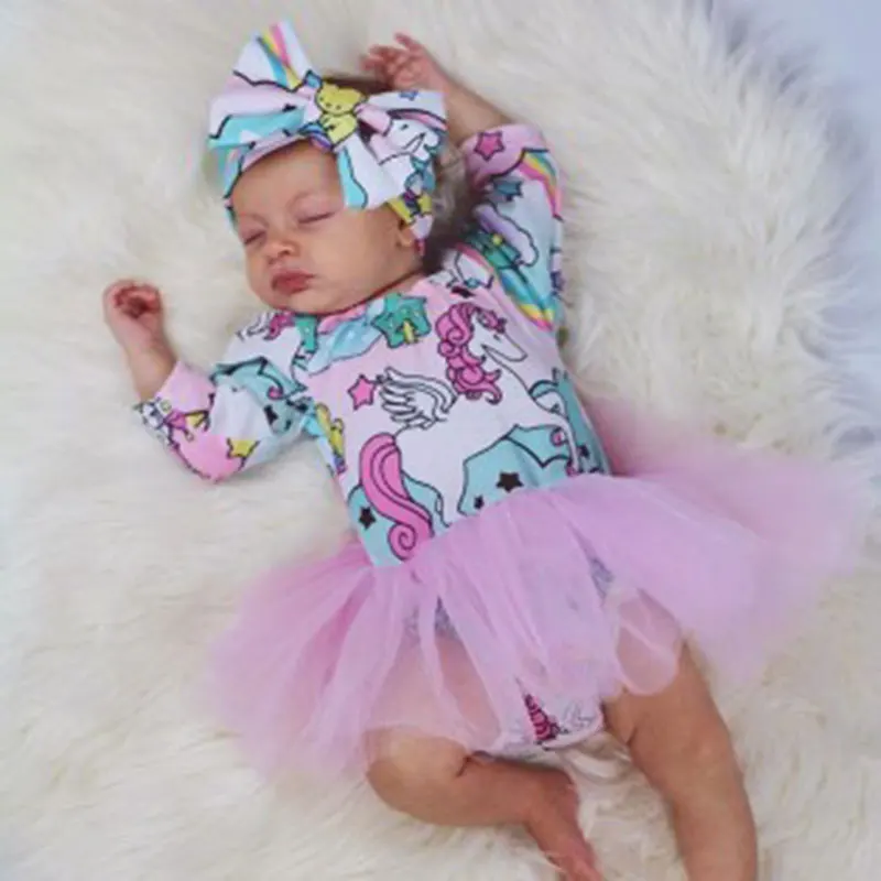 

Princess Long sleeve Baby Girl Dress Newborn Infant Baby Girl Clothes Unicorn Party Dresses 2019 Spring Baby Kid Girl clothes