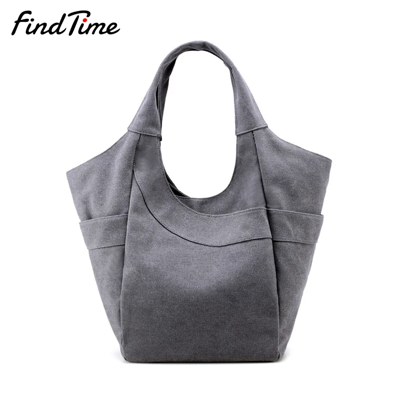 

FINDTIME 2017 Brand Design Female Canvas Handbag Fashion Casual Shopping Bag Ladies Large Capacity Handbag Zipper Pocket