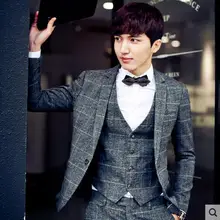 M-xxxl корейская мужская одежда свадебное платье костюмы мужские тонкие маленькие клетчатые костюмы британский три комплекта свадебное платье певица костюмы