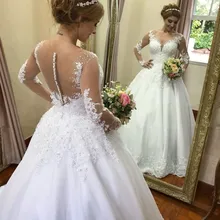 платье платья Свадебное с длинным рукавом кружевное аппликацией
