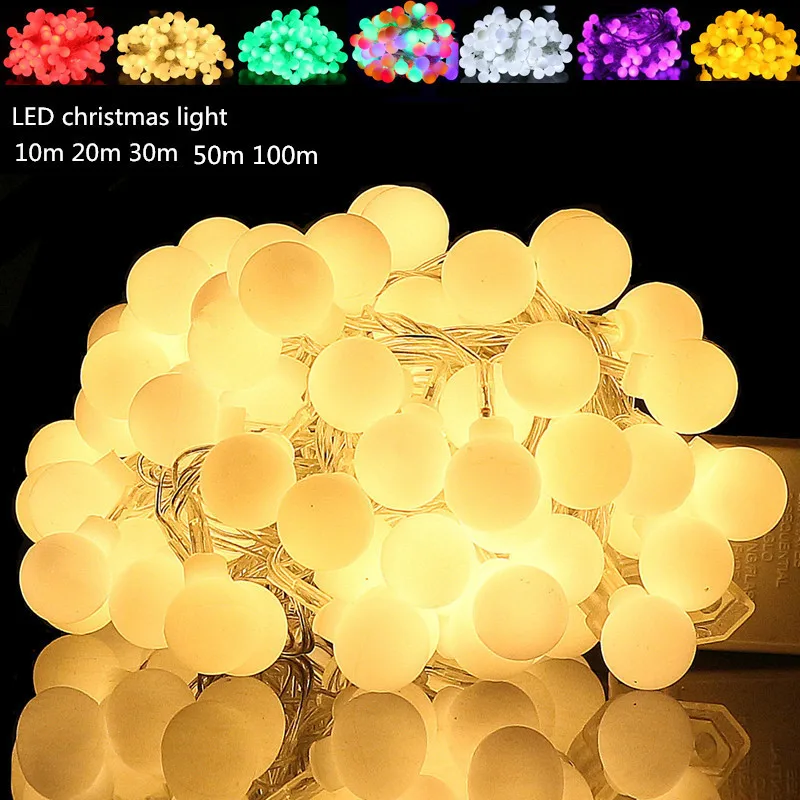 

100Pcs 10m 20m Waterproof LED String Light EU 220V Wedding Party Garden Xmas led ball String holiday Light Outdoor led lamp bulb