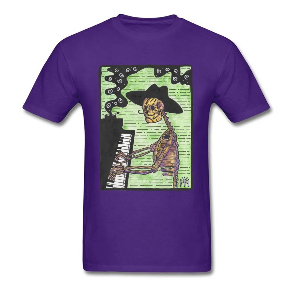 Skeleton Jazz Pianist 2018 New Men Top T-shirts O-Neck Short Sleeve 100% Cotton Tops Shirts Printed On T Shirt Skeleton Jazz Pianist purple