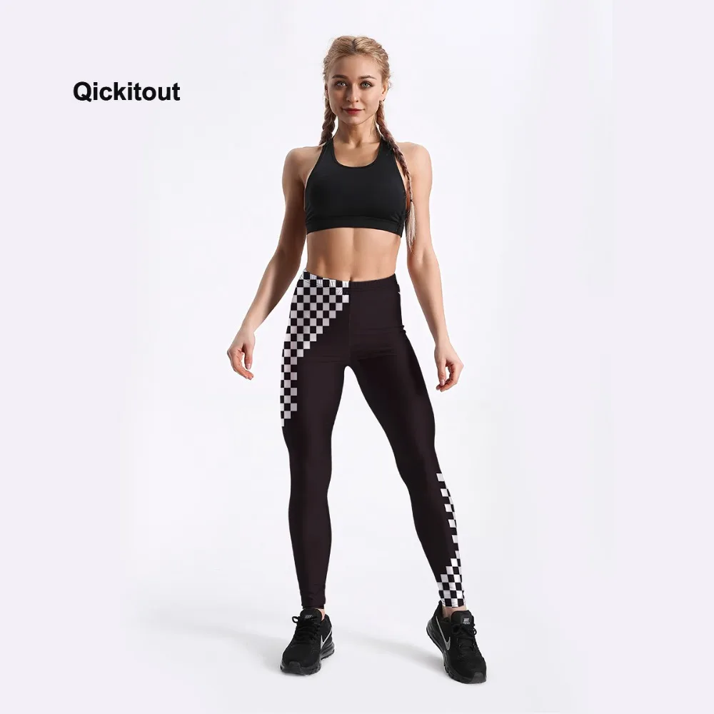 Qickitout Summer Style in Women Leggings Black&White Contrast Color Design Leggings Mid Waist Pants Slim Trousers Drop Shipping