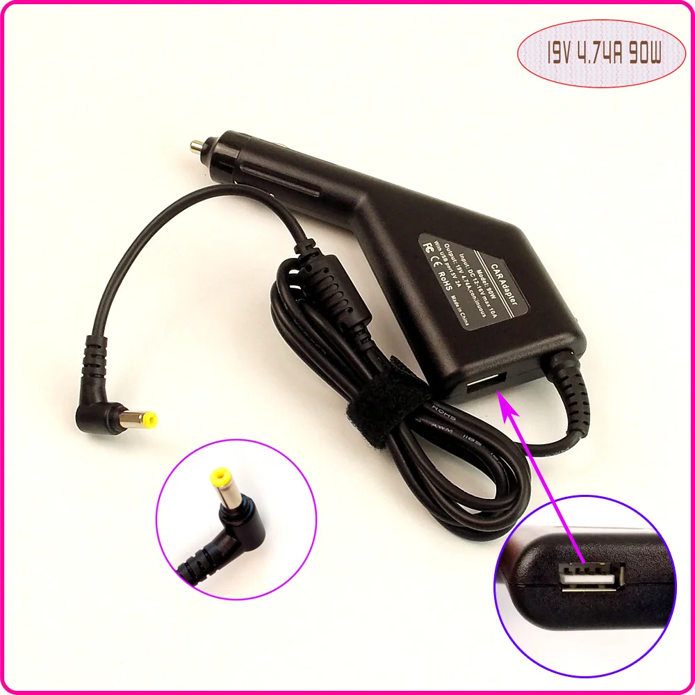 Laptop Car DC Adapter Charger Power Supply + USB Port for Acer ADT01