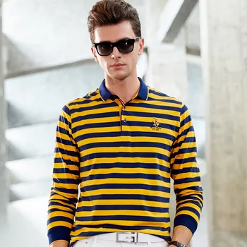 

Men Clothes 2019 Polo 3D Embroidery Striped Polo Shirt Men Long Sleeve High Quality Smart Casual Cotton Lapel Men Polo Shirt