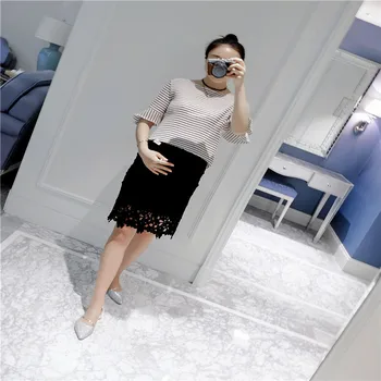 

Maternity Women Summer Knee Length Elastic Waist Skirts Fashion Pregnant New Moms Belly Care Floral Lace Straignt Skirts