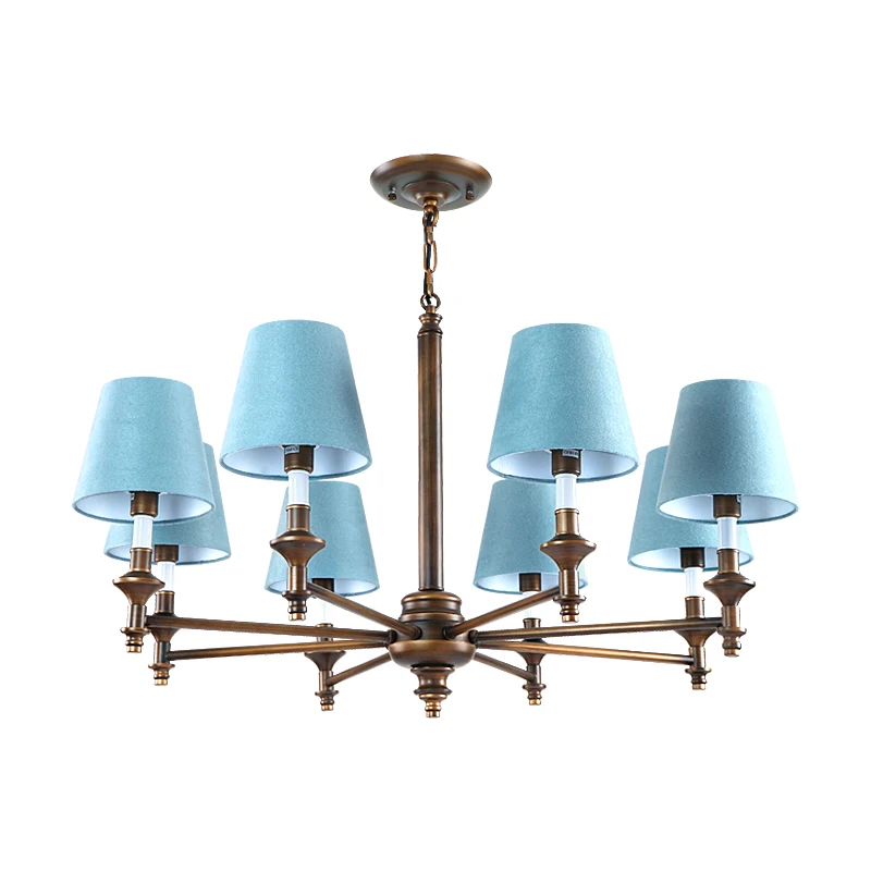 

American Vintage Bedroom Led chandelier lamp Blue candle chandelier crystal lamp living room Children's Room lighting