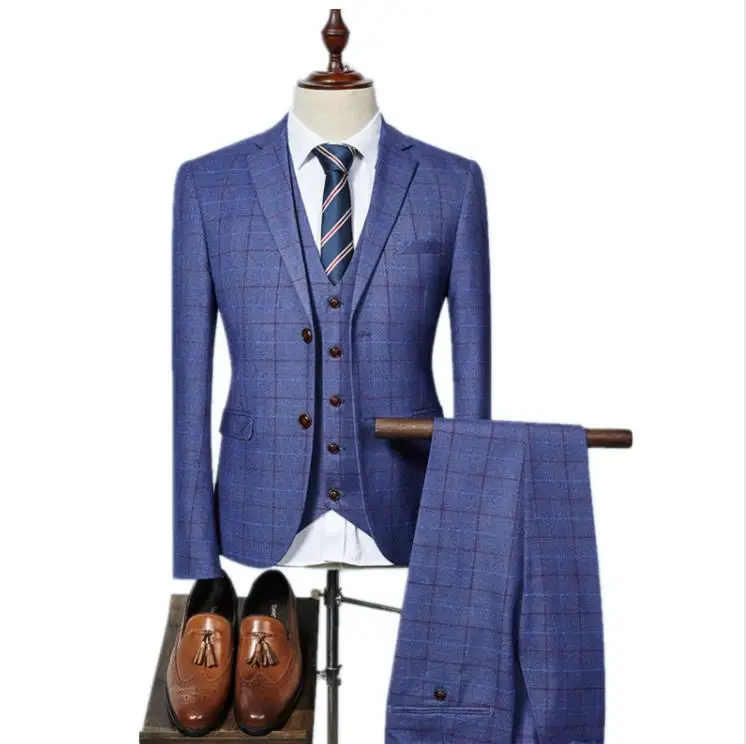 (Jacket+Vest+Pants) 2019 High Quality Fashion Grid Check Tuxedo Men Suit Slim Fit Formal Wedding Suit Men Terno Masculino Suits (Jacket+Vest+Pants) 2019 High Quality Fashion Grid Check Tuxedo Men Suit Slim Fit Formal Wedding Suit Men Terno Masculino Suits