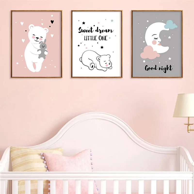 

Pink Warm Cubs Quote Canvas Painting Kids Bedroom Print Poster Murals Baby Room Canva Wall Picture Family Living Room Decoration