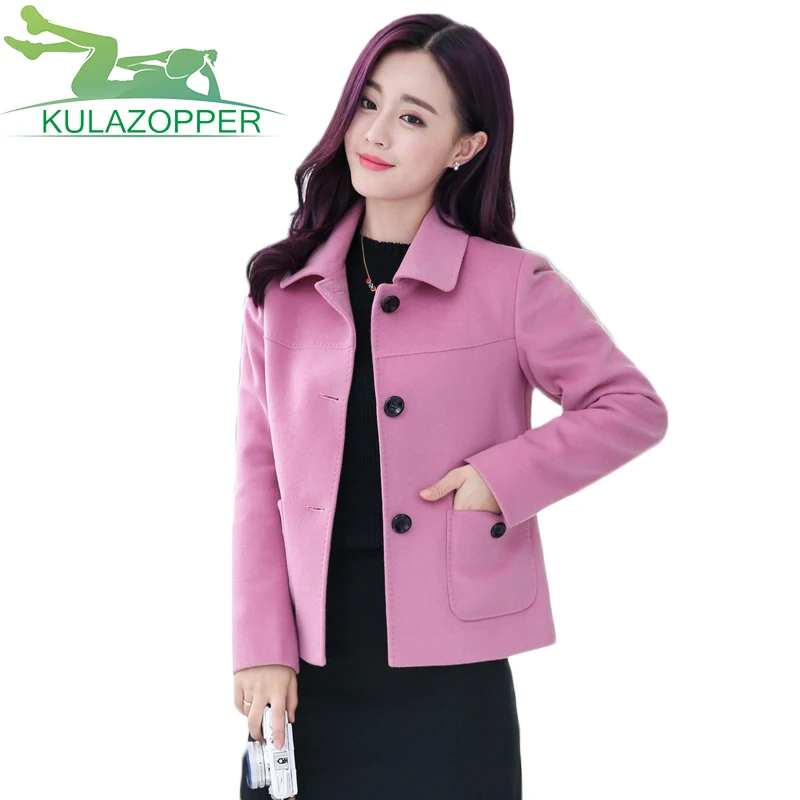 

2018 New Woolen Coat Autumn Winter Women Short Solid Color Slim Single-breasted Buckle Woolen Outwear Female Wool Jacket Xh149